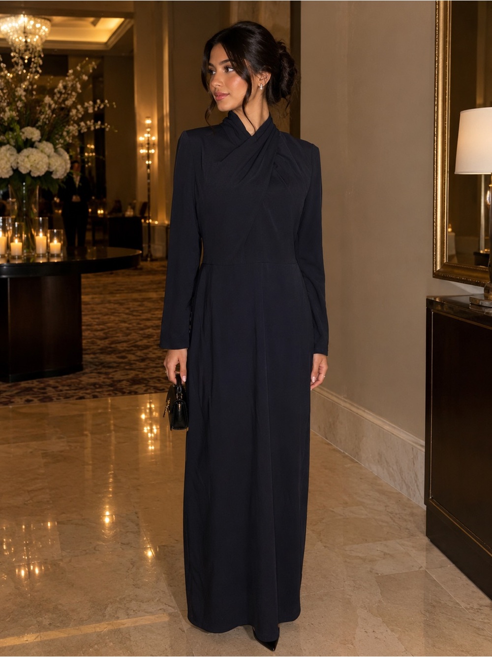 Lauren Ralph Lauren Navy Long Sleeve Wrap-Style Dress
